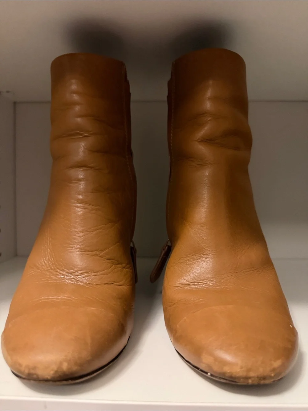 Tory Burch Tan Leather Block Heel Ankle Boots